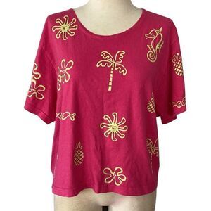 Vintage M. Mac 100% Cotton T-shirt Top women’s XL Palm Trees Pineapples